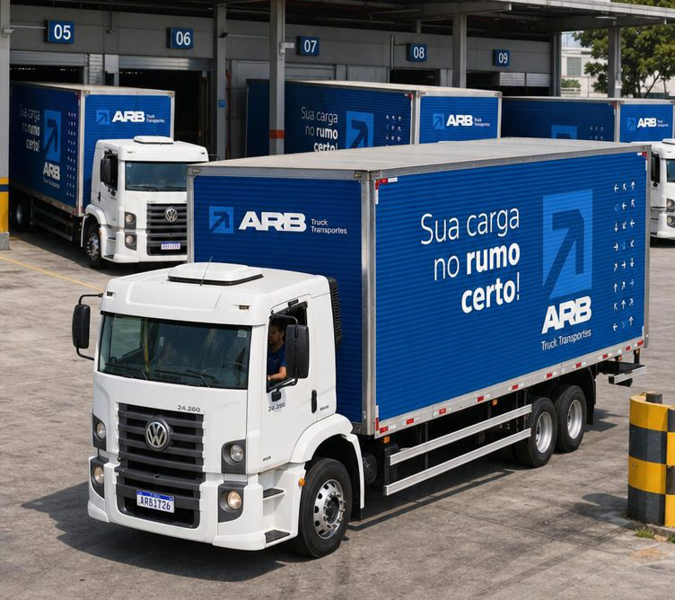 Caminhão de transporte de cargas da ARB Truck Transportes em centro de distribuição