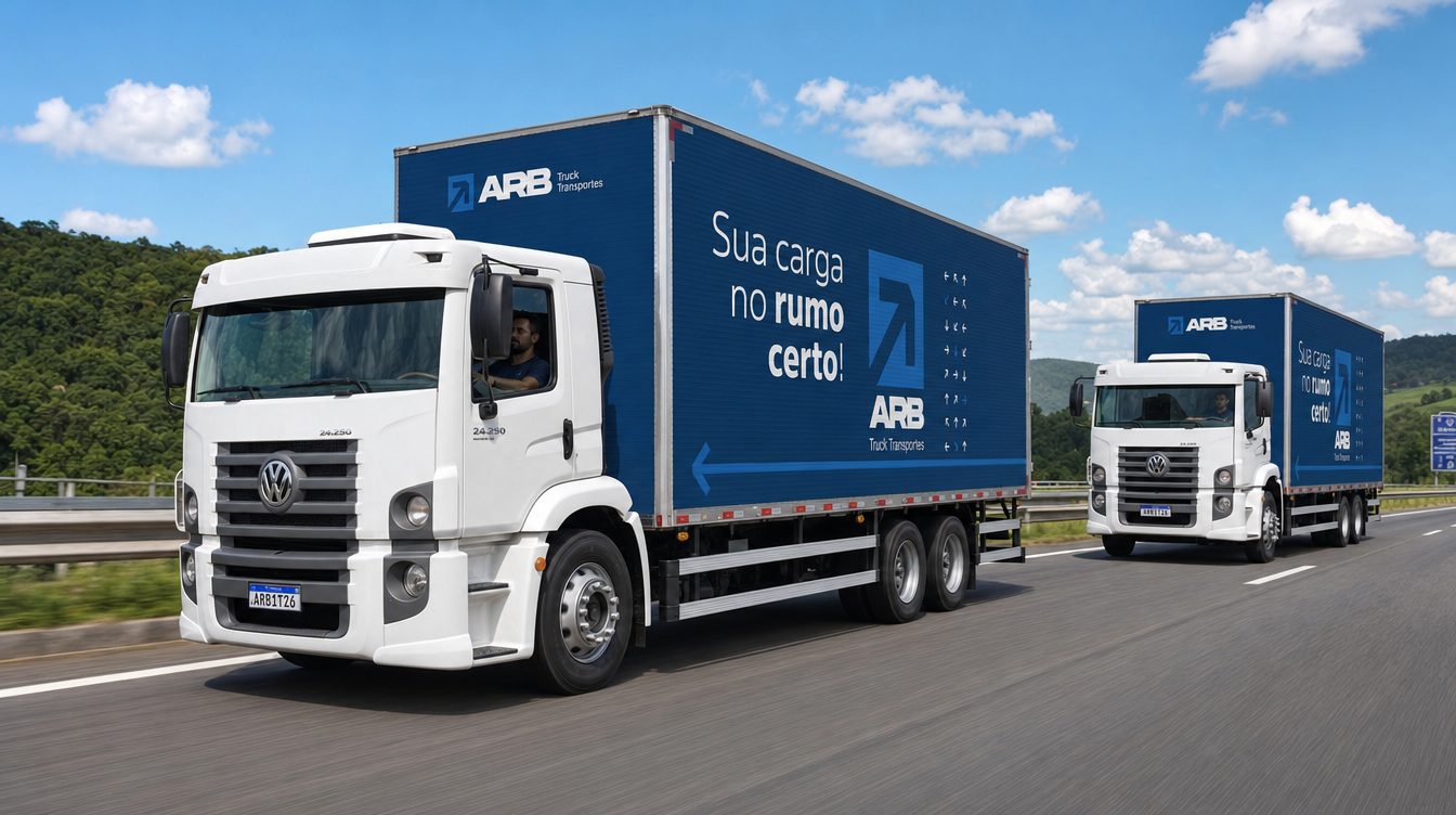 Frota da ARB Truck Transportes em centro de distribuição