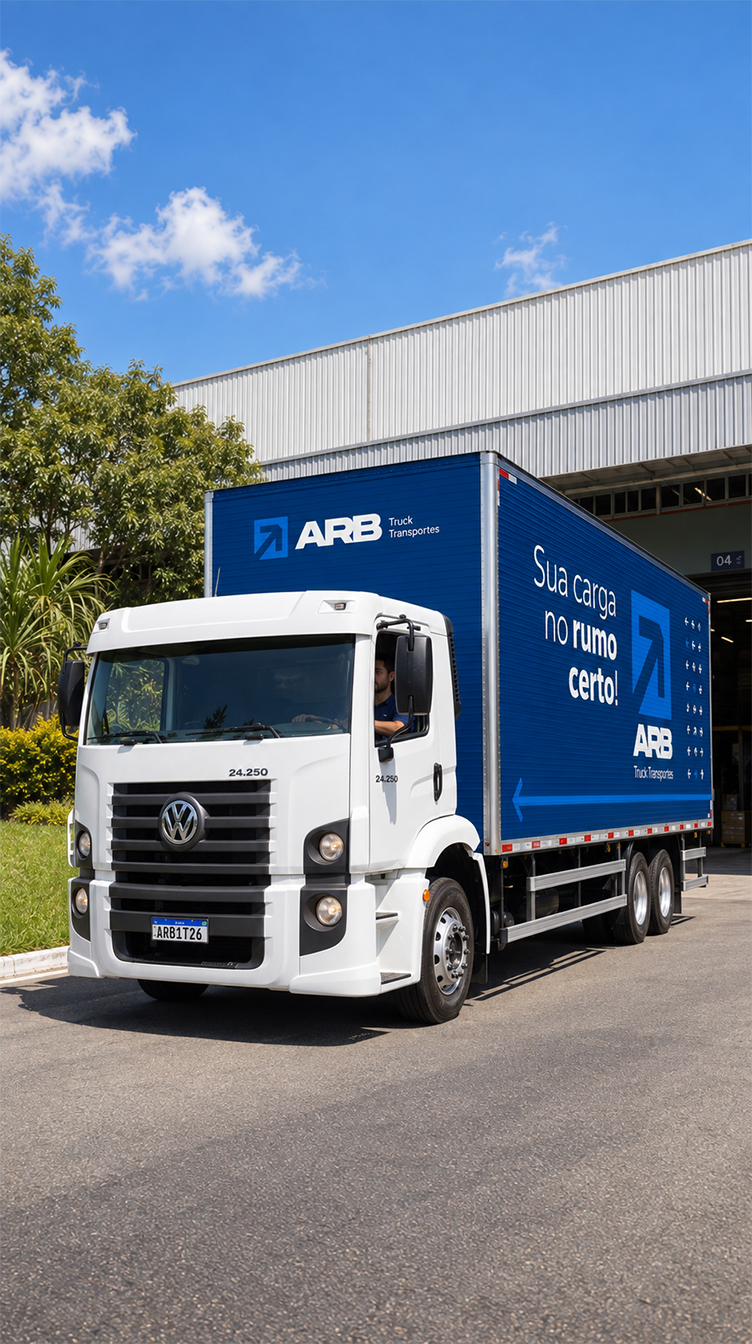 Caminhão da ARB Truck Transportes transportando carga em rodovia